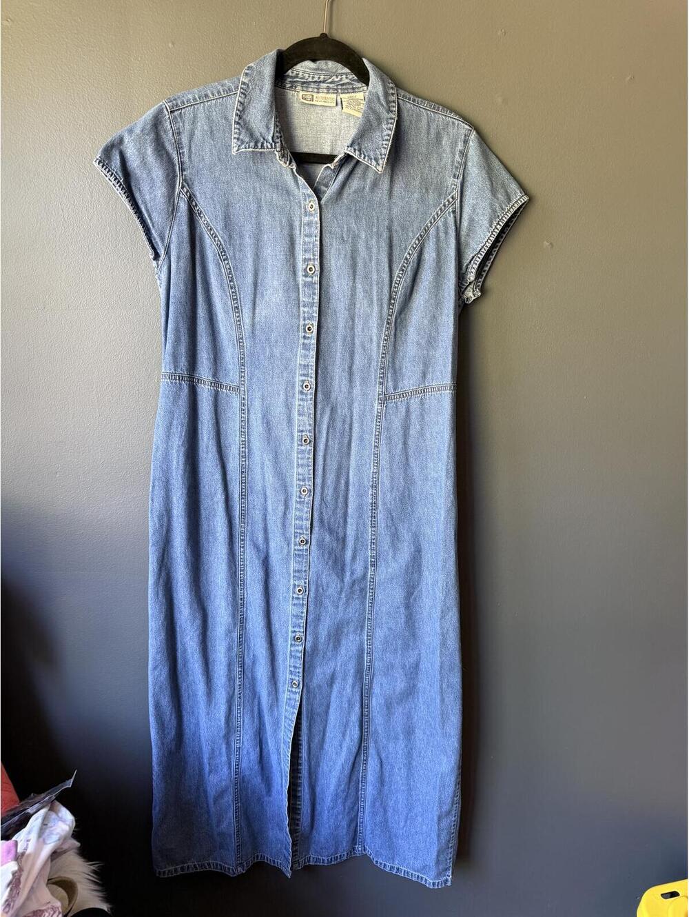 Faded Glory Large Denim Button-Down Midi Dress